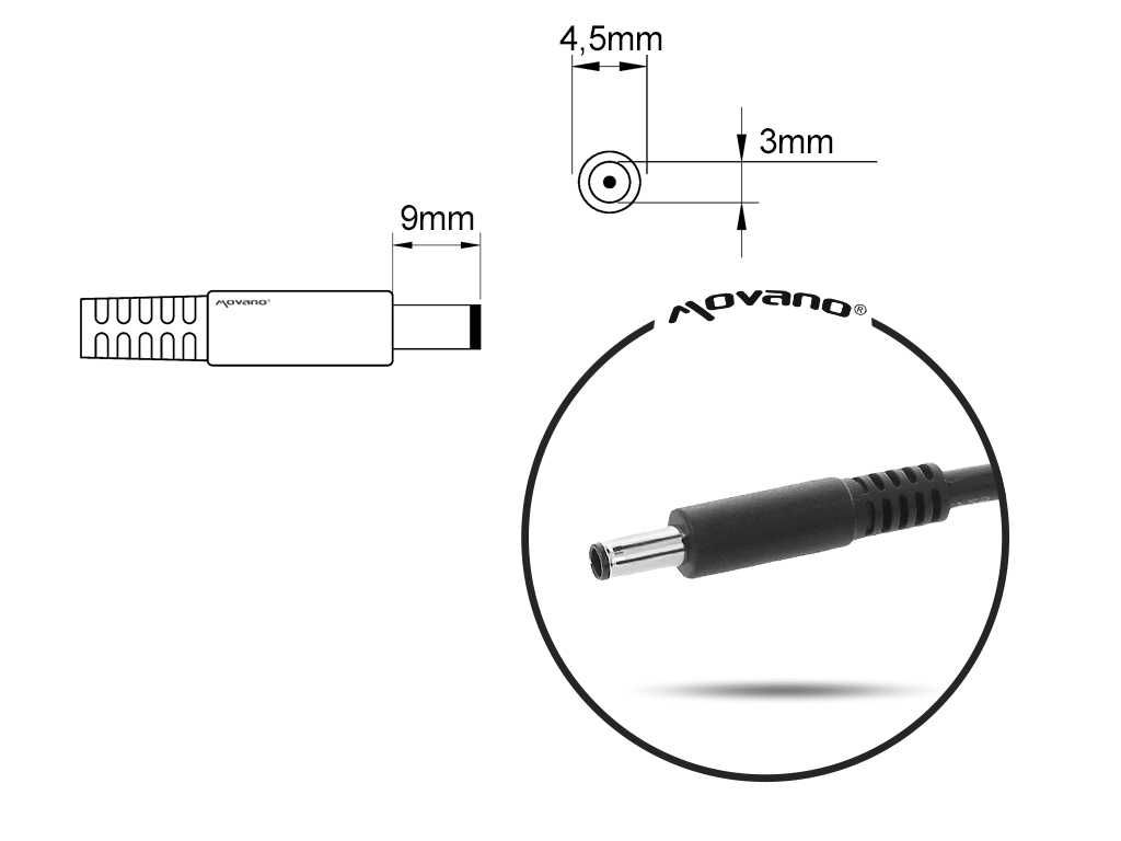 Zasilacz Ładowarka Movano 19.5v 2.31a (4.5x3.0 pin) 45W do Dell