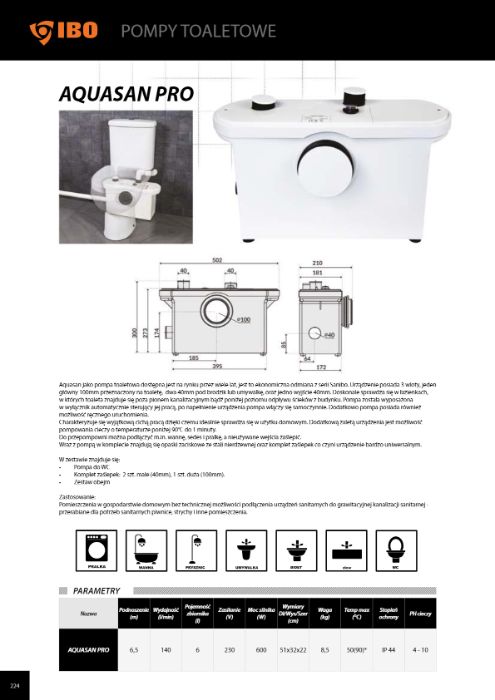 Pompa toaletowa Aquasan PRO Przepompownia - Rozdrabniacz IBO