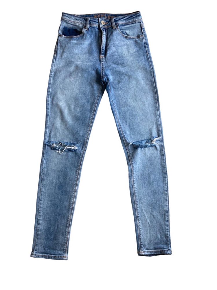 Komplet jeansy 28 skinny z dziurami kolana i bluzeczka błyszcząca