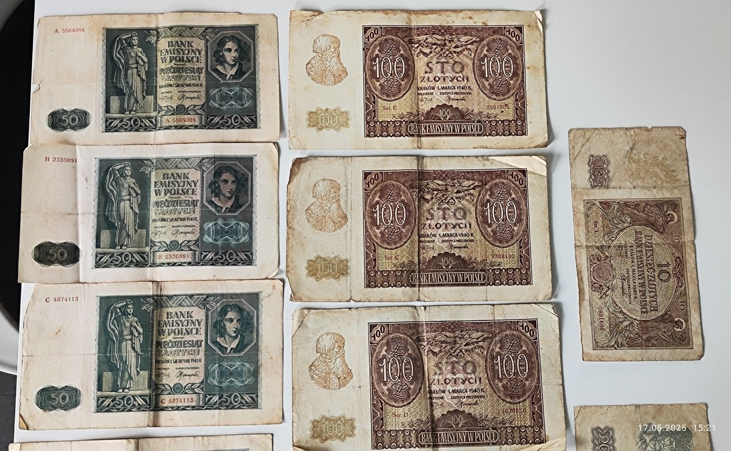 Zestaw banknotów Polskich z okresu Generalnej Guberni
