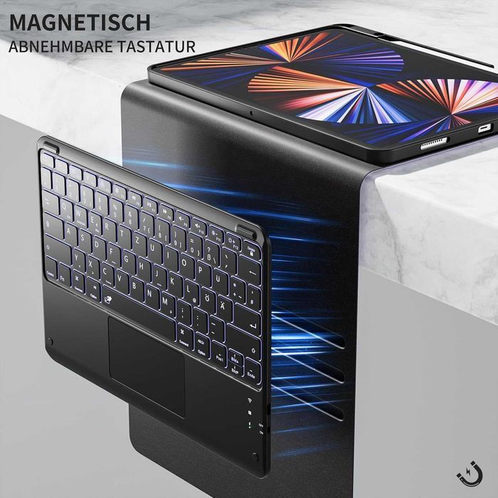 Vobafe etui klawiatura bluetooth touchpad LED iPad Pro 12,9' 3/4/5/6