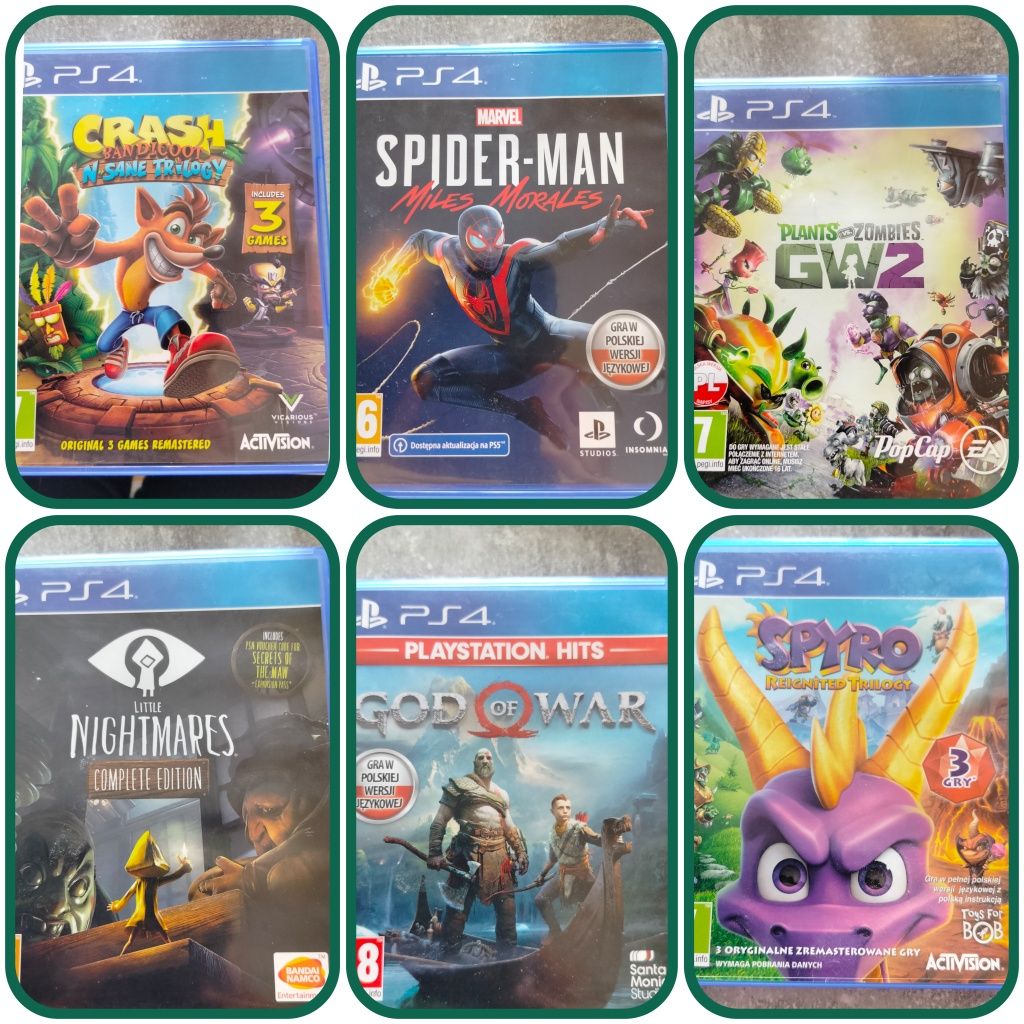 Gry PS4.Spider-Man 
Plants vs zombies 
Nightmares 
God of war 
Spyro