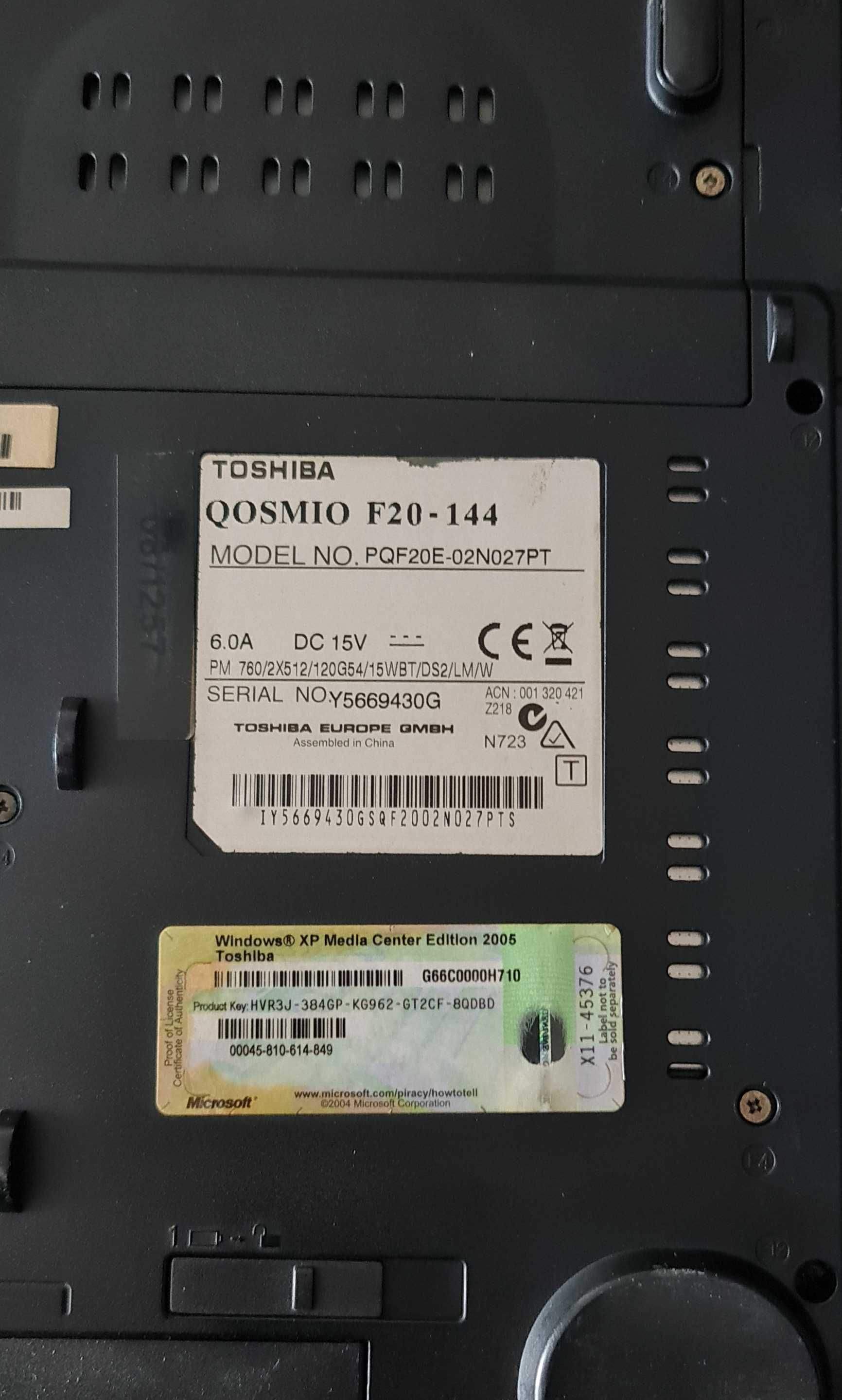 Toshiba Qosmio F20 - Para peças ou Reparação