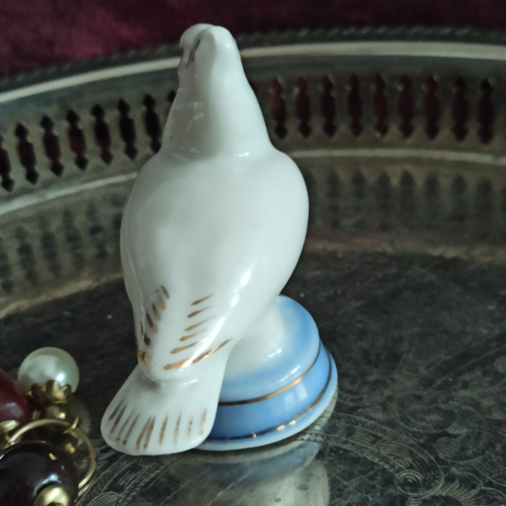 Figurka porcelanowa gołębia Gżel gołąb vintage