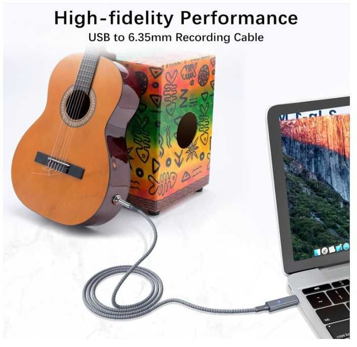 Kabel USB A do Jack 6.35mm w oplocie 2m Elebase