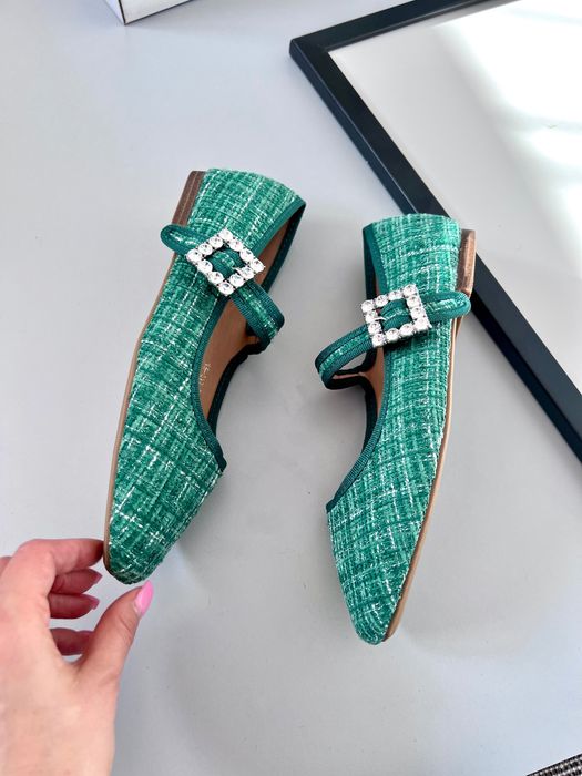 38 Sklep Nowe baleriny damskie tweedowe zielone XP317