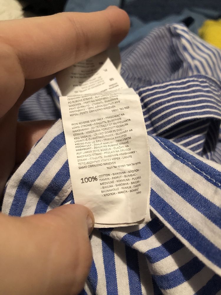 Niebieska bawełniana koszula damska w białe paski pasiasta roz S-M