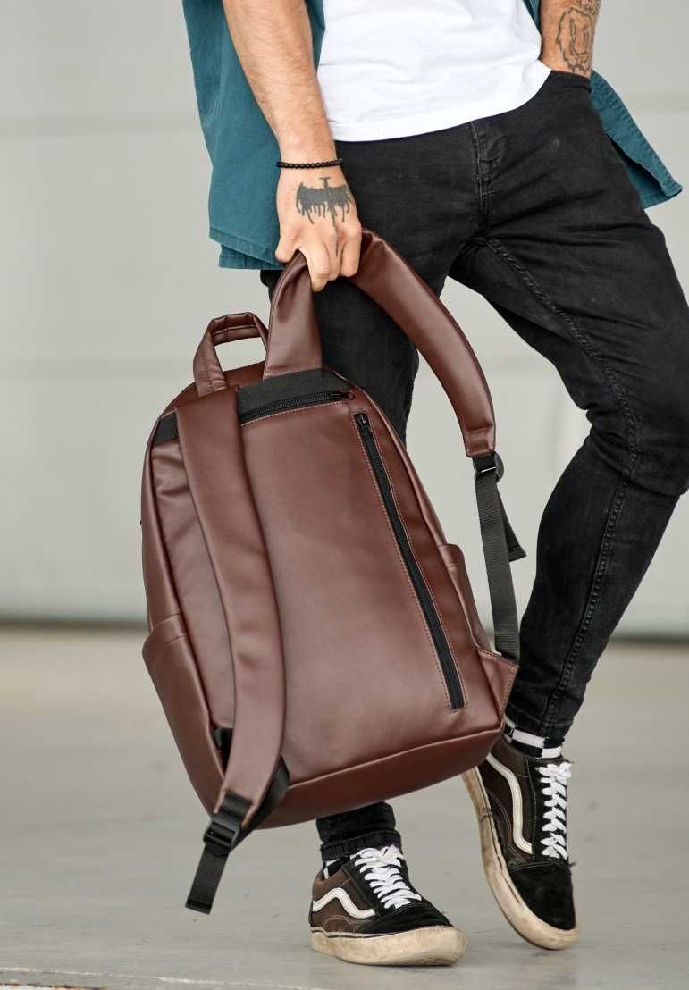 Коричневый рюкзак мужской городской, повседневный, деловой, экокожа