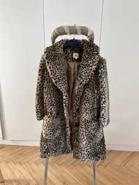 Płaszcz futerko w panterkę leopard faux fur coat rozmiar S