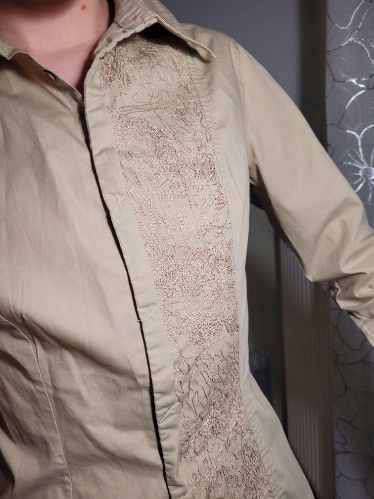 Bezowa koszula ze zdobieniem monnari vintage bluzka top cute