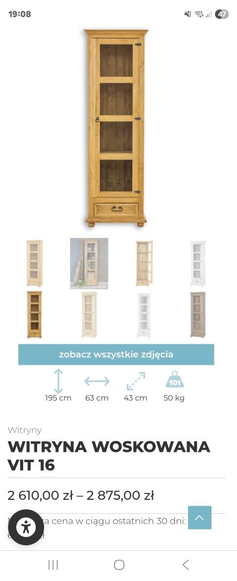 Woskowana drewniana witryna