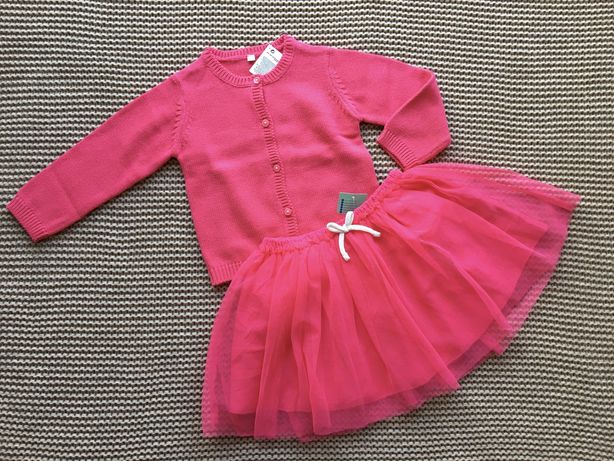 80-86 zestaw różowy sweterek kardigan spódniczka tiulowa haftowana