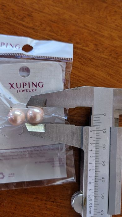 Сережки родовані, гвоздики  Xuping.  Пусети з ніжно-рожевими перлинами