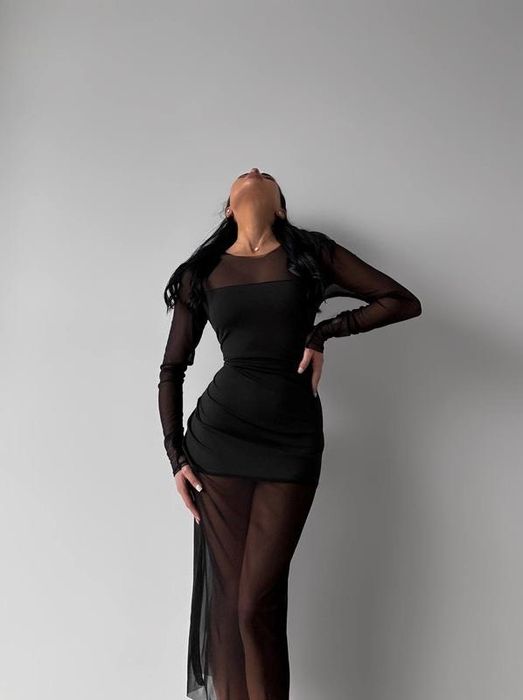 Сукня міні чорна + сітка максі