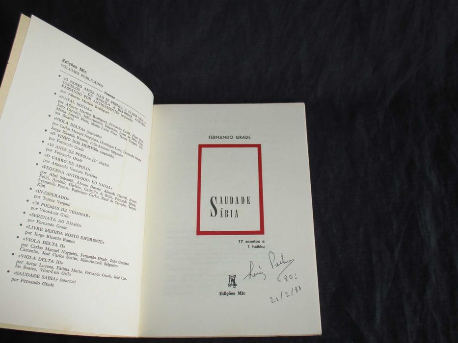 Livro Saudade Sábia Sonetos Fernando Grade Autografado
