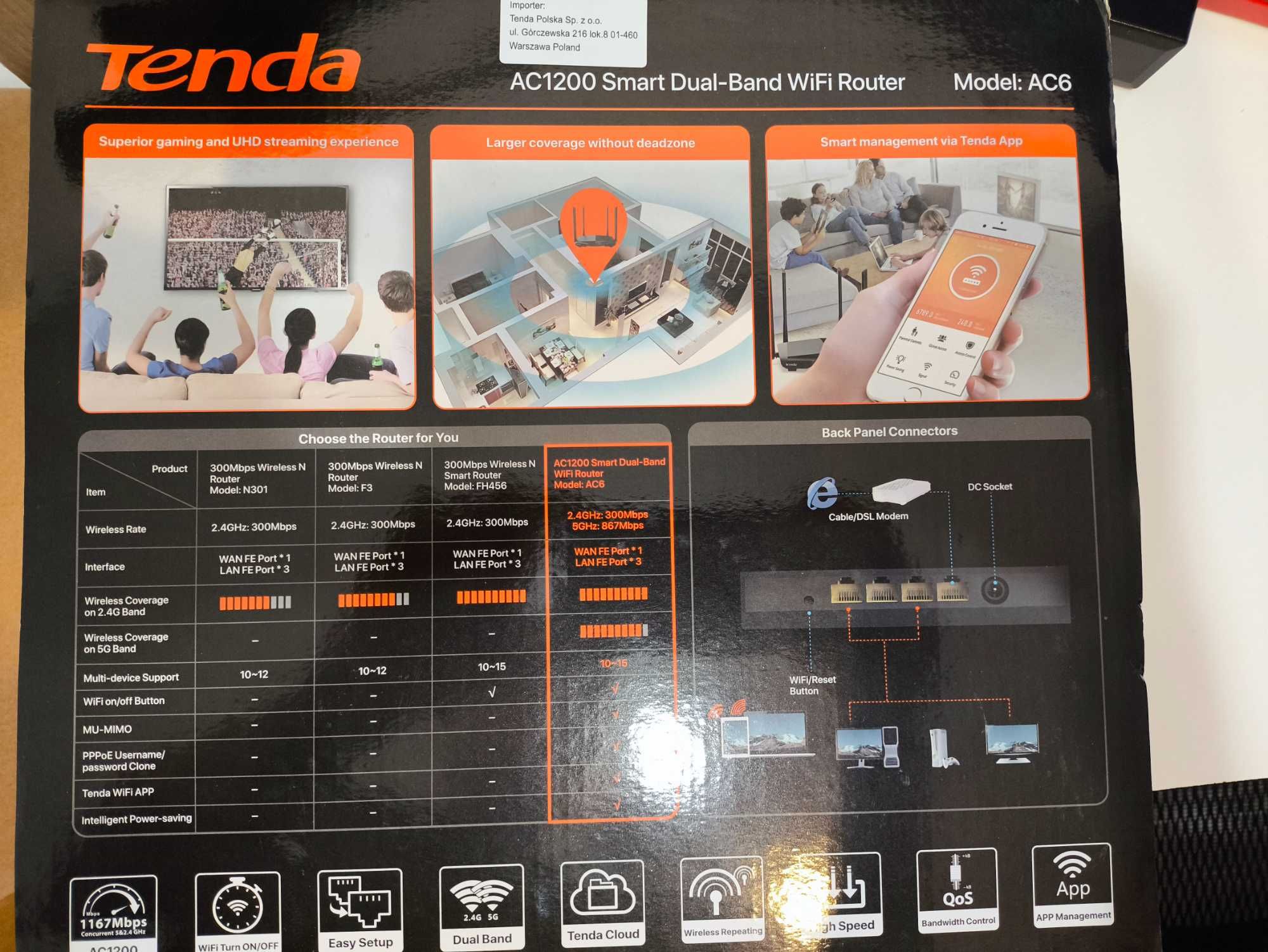 Router Tenda AC6 - AC1200, 4x antena