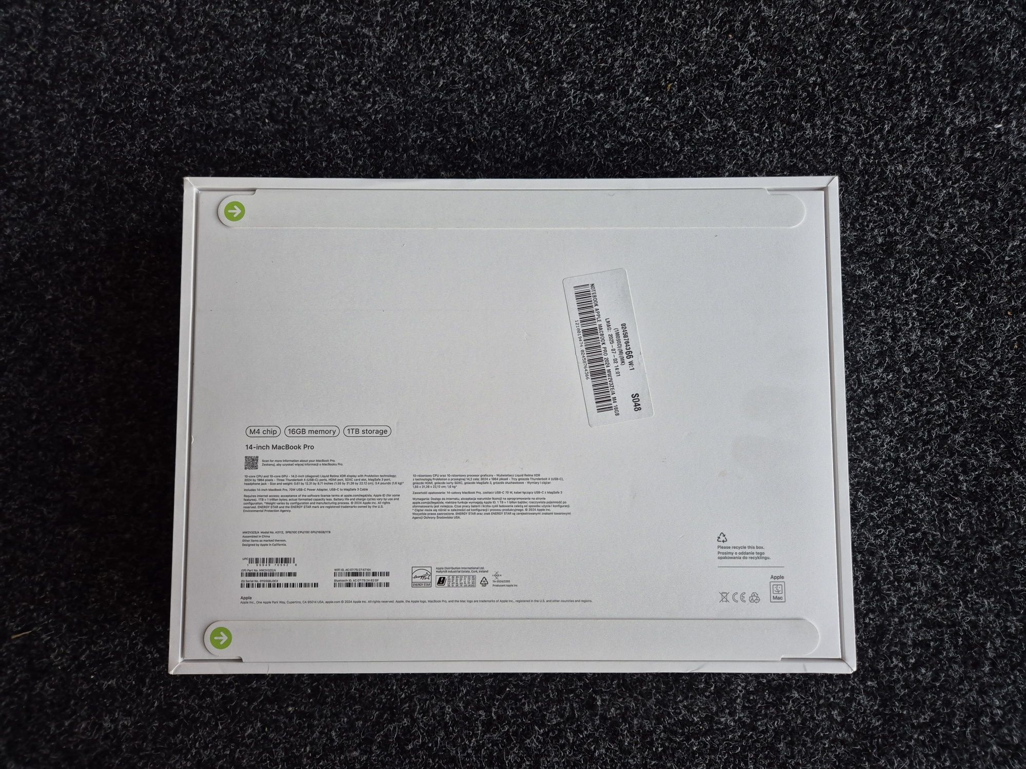 Laptop Apple MacBook Pro M4-10  RAM 16Gb  SSD 1TB (NOWY)