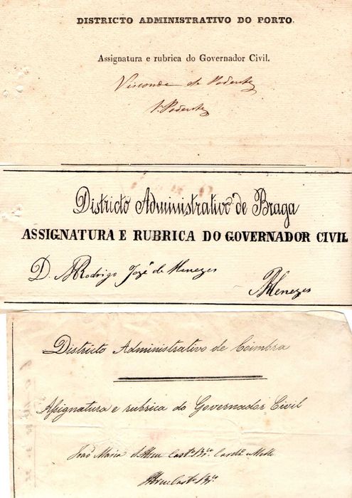 Lote de 6 assinaturas e rúbricas de governadores civis