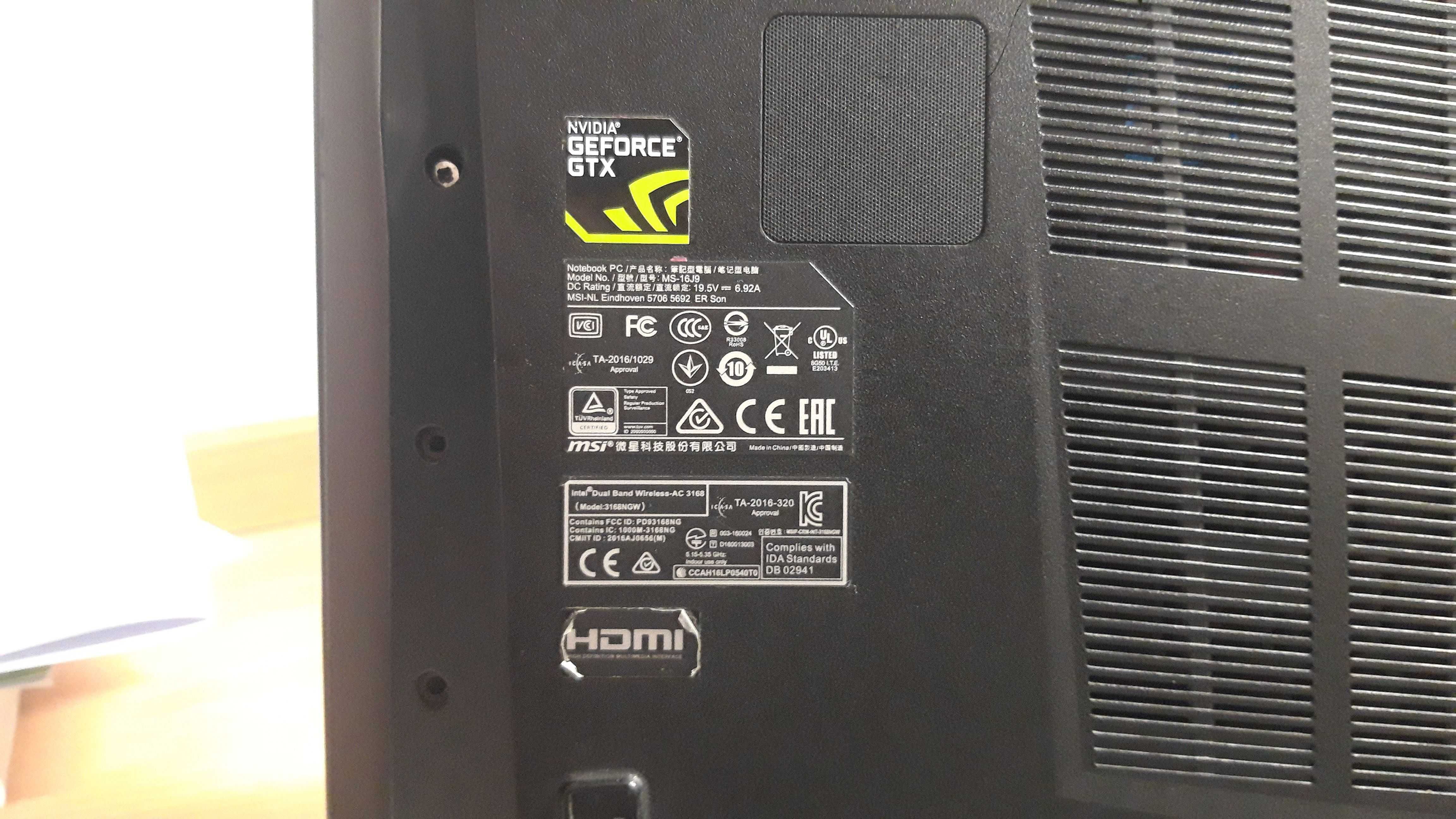 Płyta MS-16J91 Ver: 1.0 i5 GTX-1050 laptop MSI MS-16J9 uszkodzona