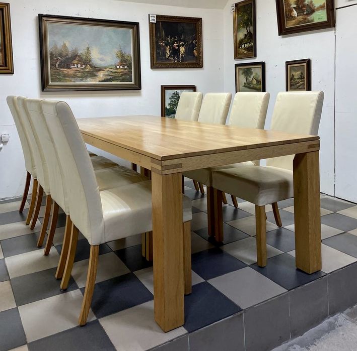 Стіл масивний дерево 2093 дуб стол стулья кожа 2094