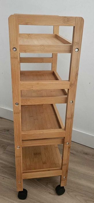 Estante de bambu para arrumos com 4 prateleiras - com rodinhas