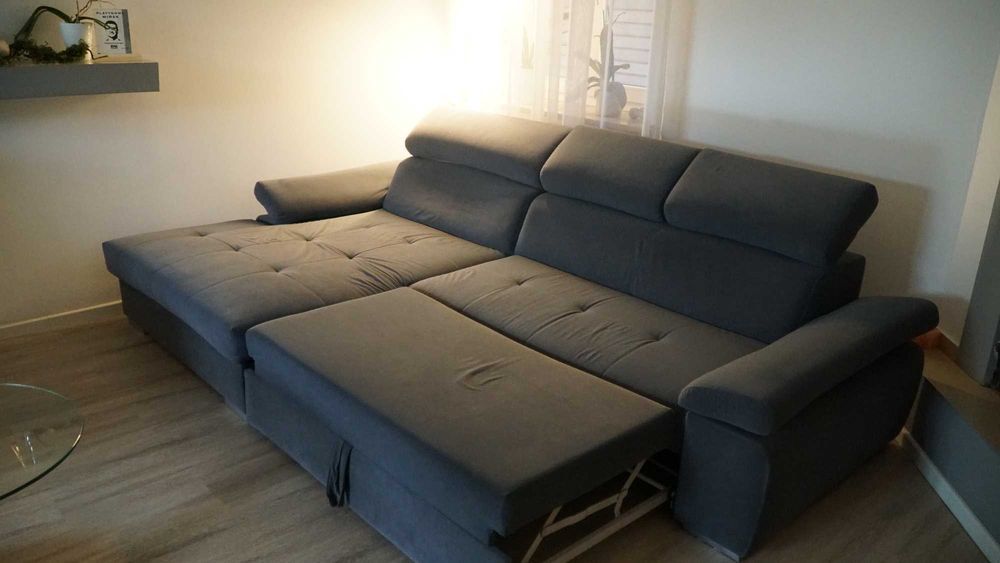 Narożnik - piękny kolor, rozkładany z funkcją spania, stan super