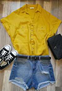 Koszula żółta z krótkim rękawem lniana oversize len Marks&Spencer