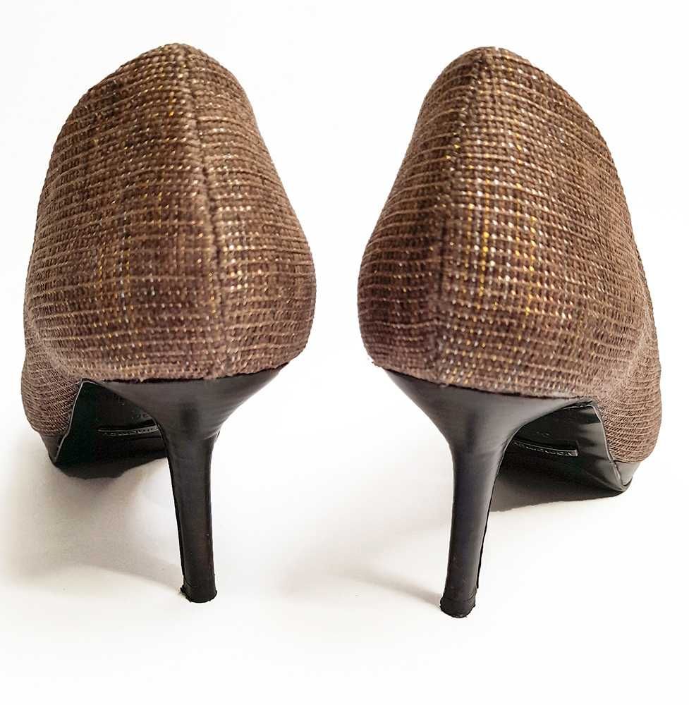 Sapatos Salto Alto Pele Genuína e Tecido Castanho Yamamay 39