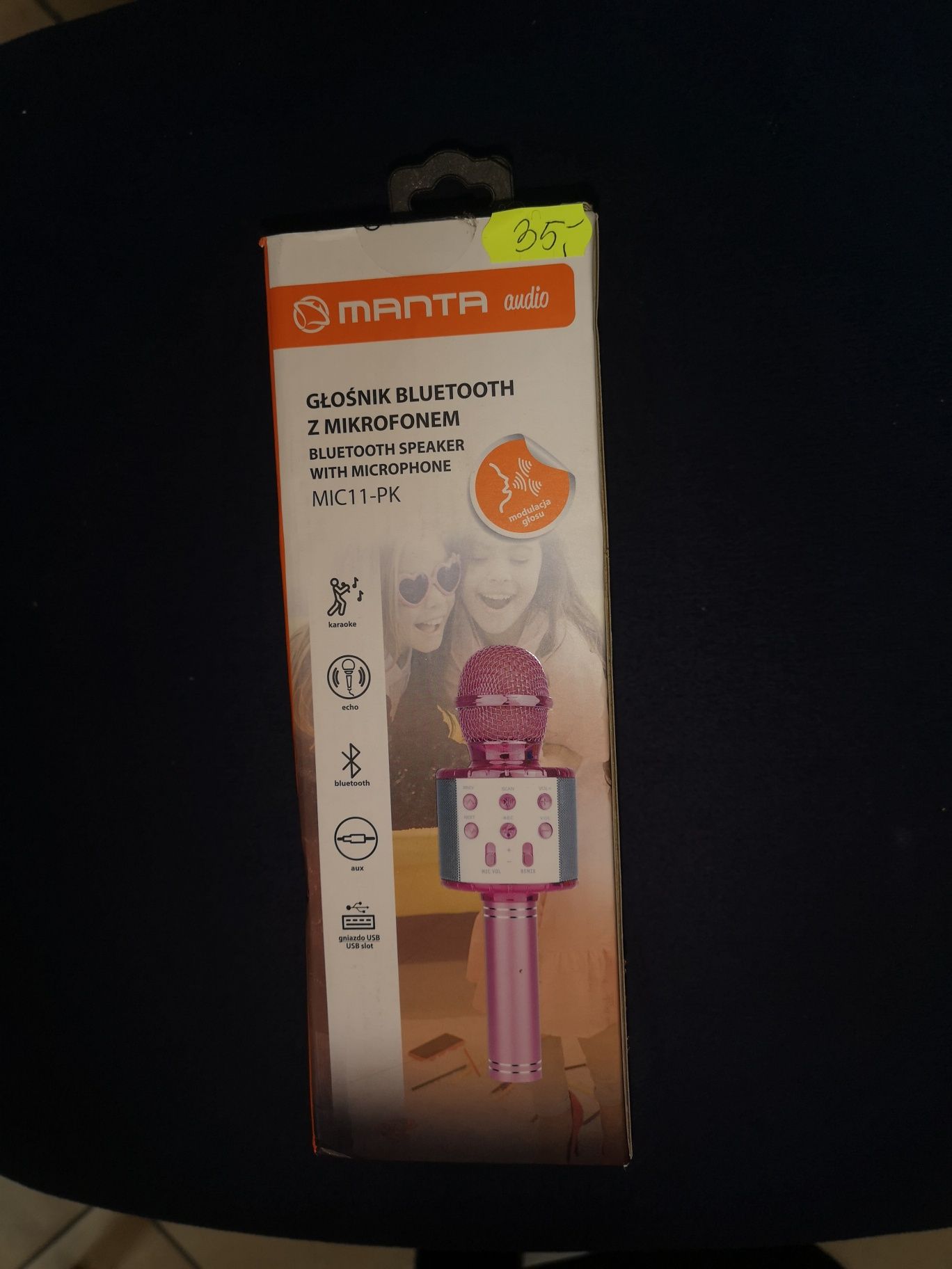 Różowy głośnik bluetooth mikrofon