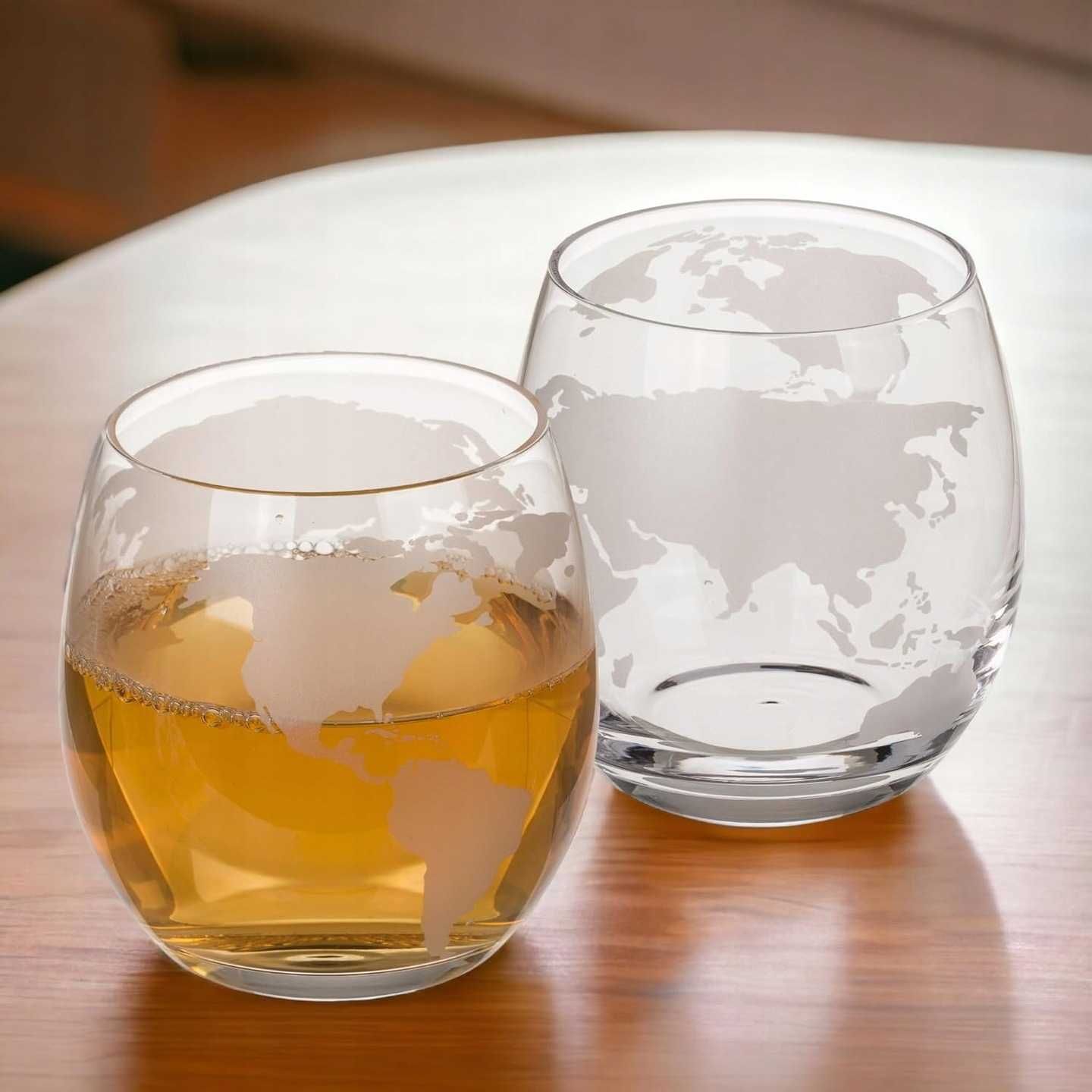 Karafka do whisky szklana w kształcie globusu 850ml + szklanki 2szt