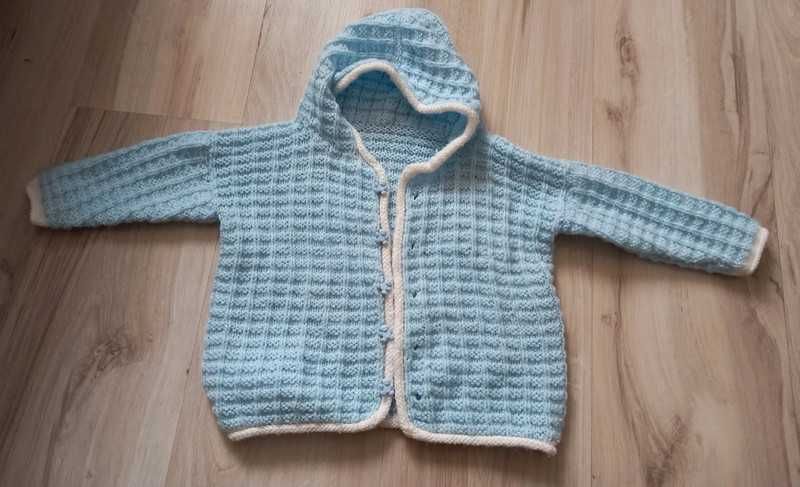 Retro sweter dziergany włóczka vintage 86 92 handmade