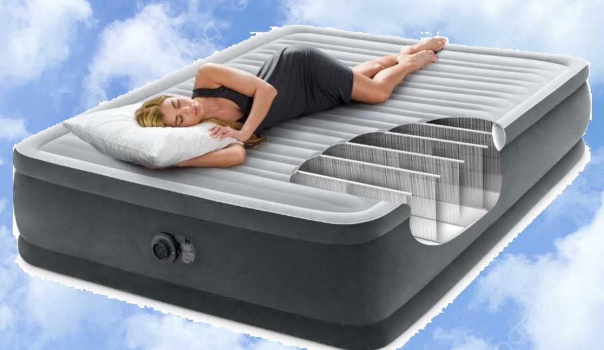 Надувне двоспальне ліжко матрац INTEX вбудований електронасос