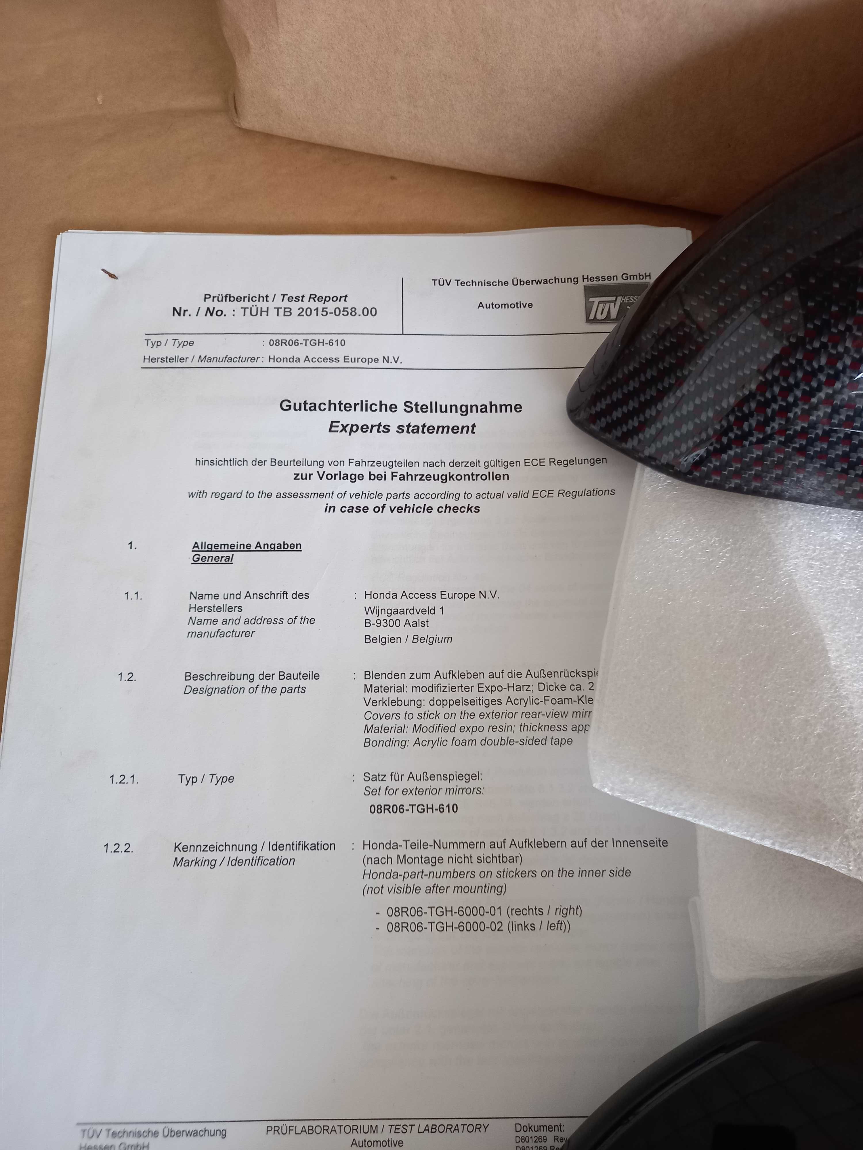 Kit Capas de Espelho Retrovisor em Fibra de Carbono Honda Civic Type R