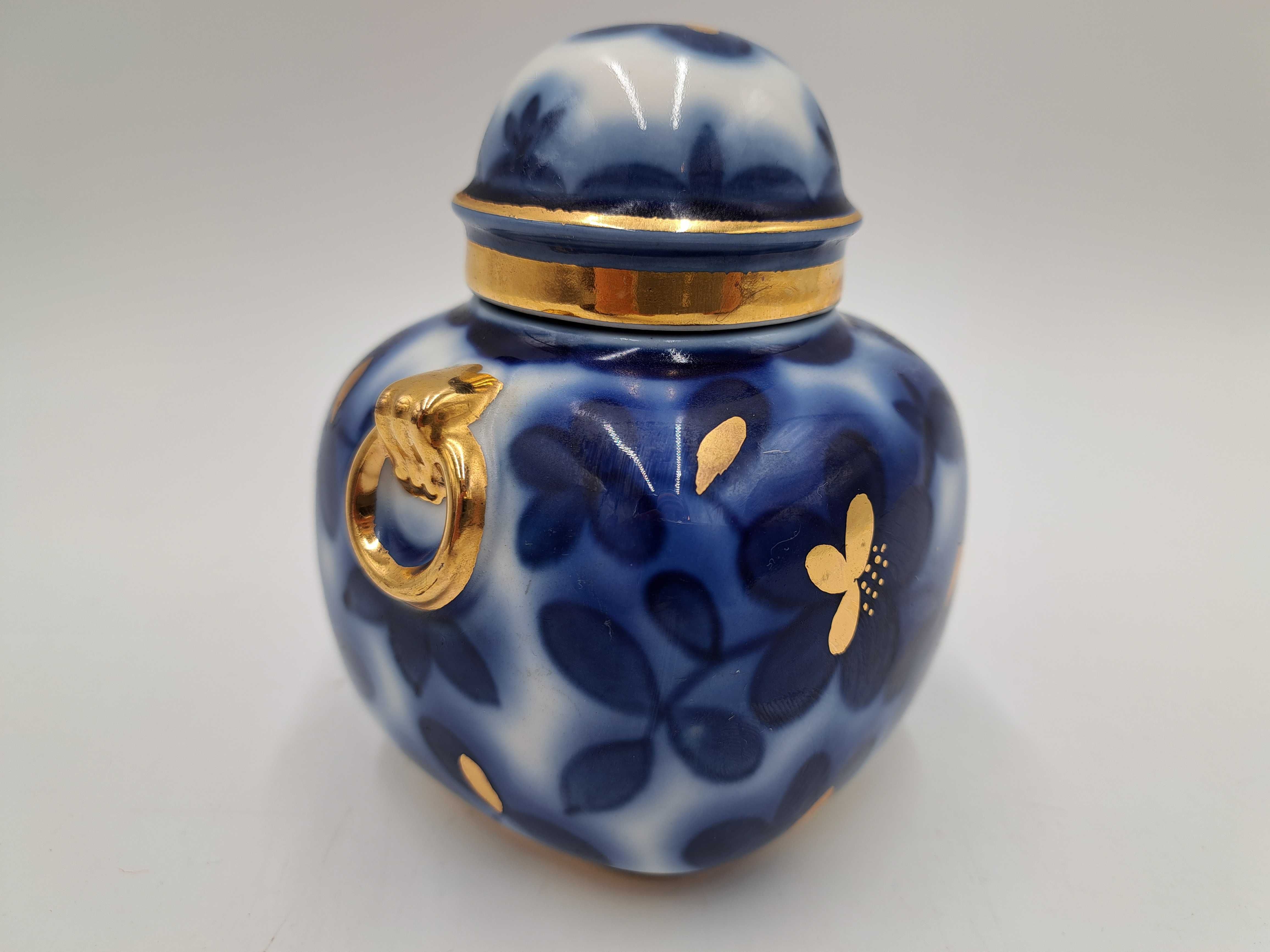 Urna amfora wazonik Łomonosow porcelanowy kobalt złocenia Petersburg