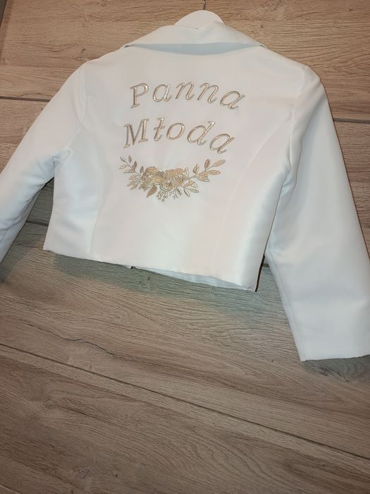 Bolerko / kurtka ślubna z napisem Panna Młoda