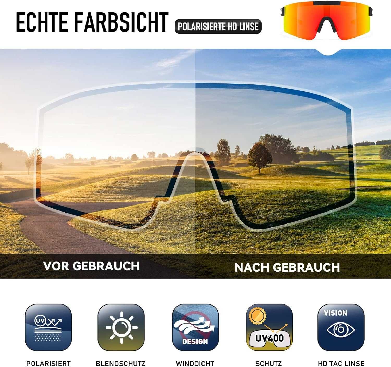 Suoso Okulary sportowe z polaryzacją, okulary rowerowe UV400