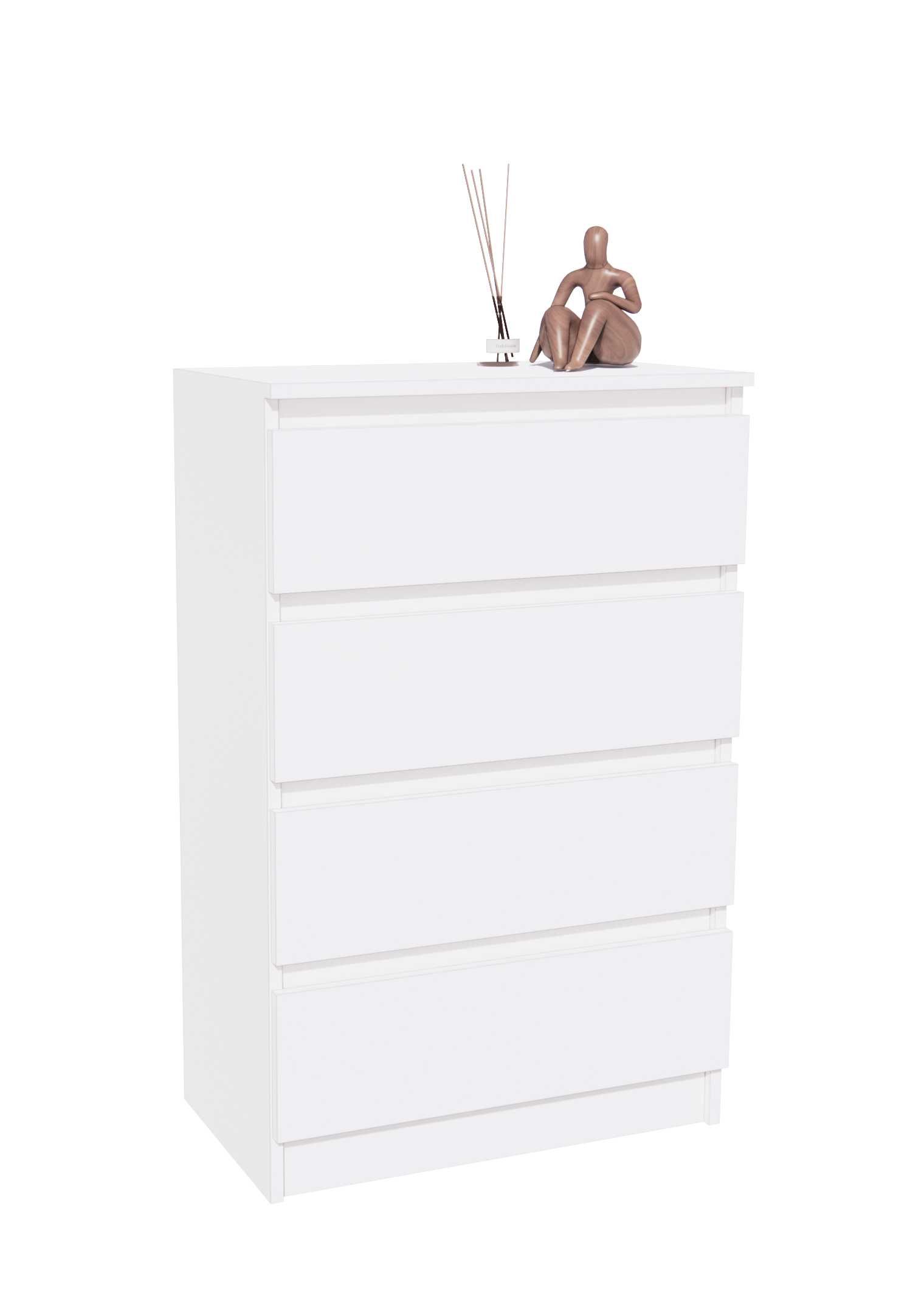 Komoda biała, 4 szuflady, szafka RTV, 60 cm, nowoczesna, salon