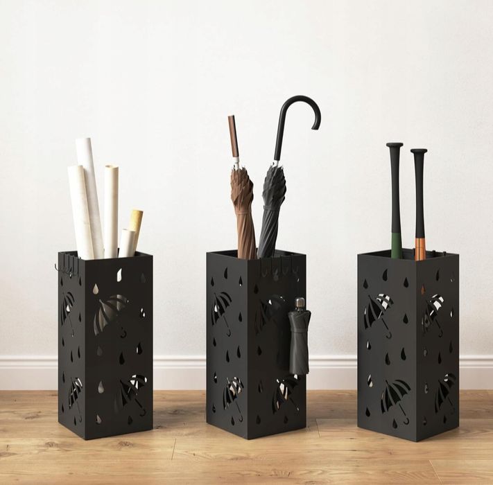 Stojak na parasole metalowy z 4 haczykami z ociekaczem 20 x 20 x 49 cm