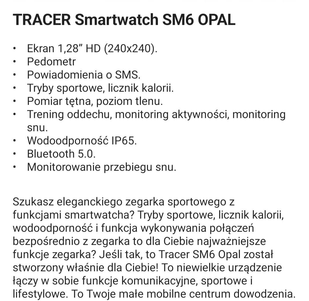 Nowy SmartWatch Tracer SM6 Opal Inteligętny zegarek