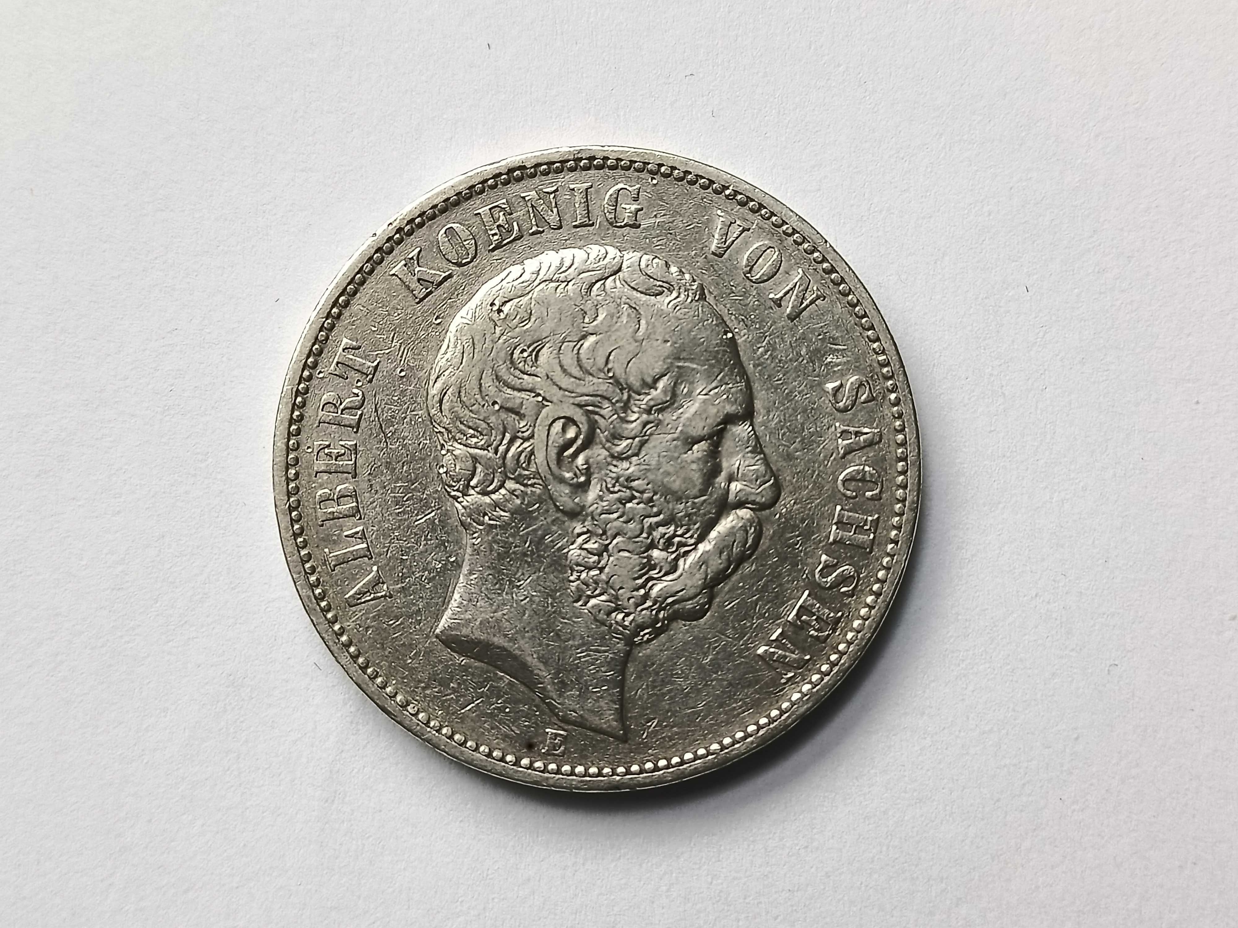 5 Marek Saksonia 1875 E Albert rzadka oryginał Srebro