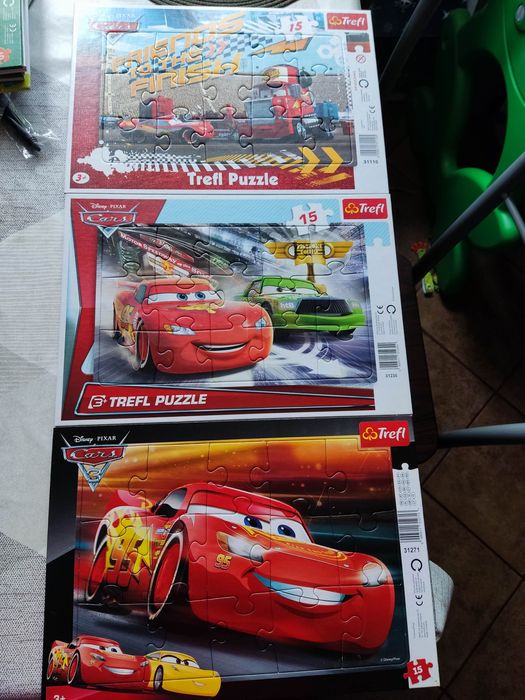 3x puzzle 15 elementów trefl auta cars