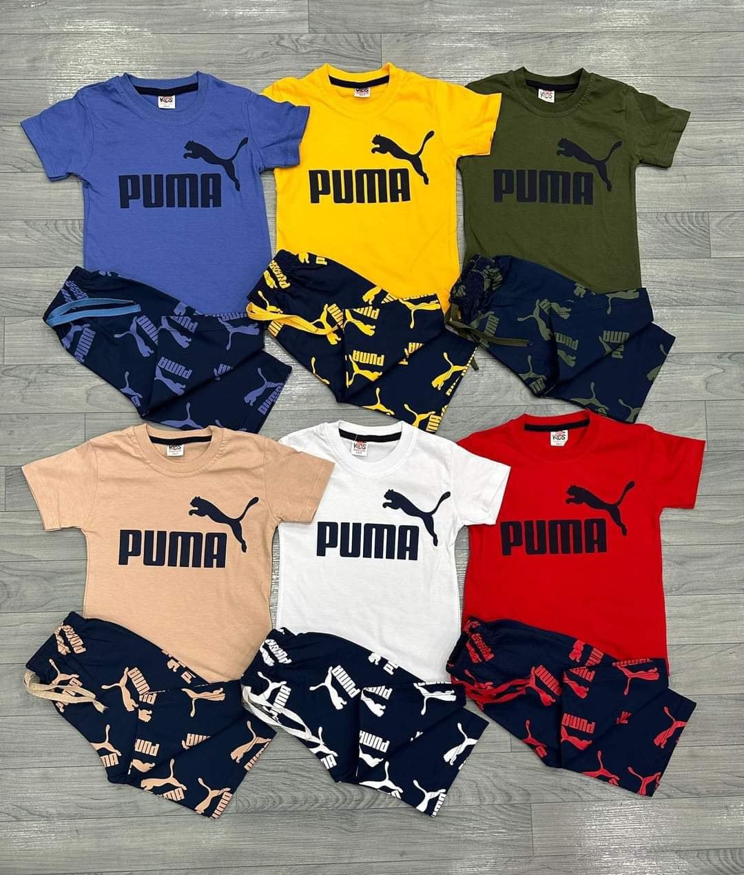 Komplet na lato puma BIAŁY t-shirt granatowe spodenki 7 lat