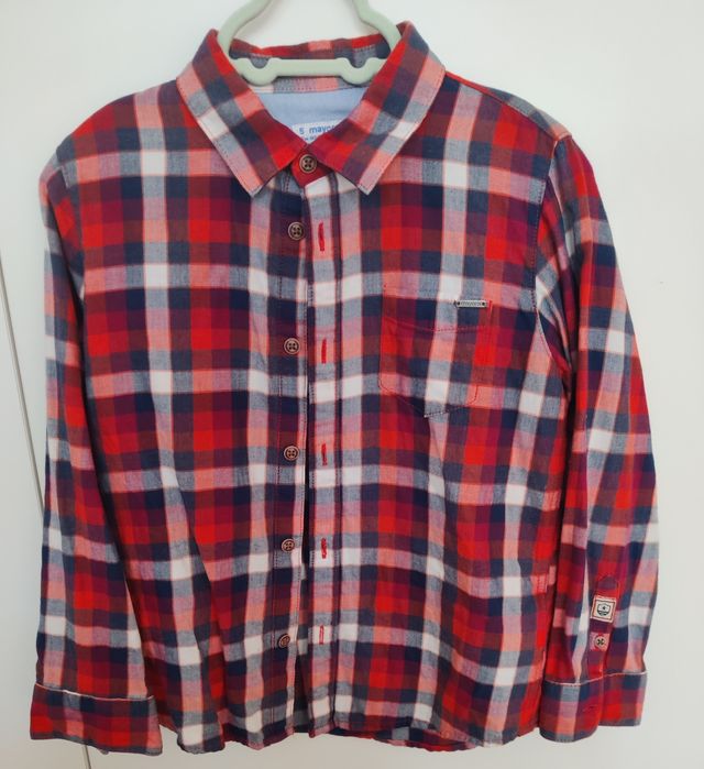 Camisa xadrez, vermelha, azul, Mayoral, 5 anos