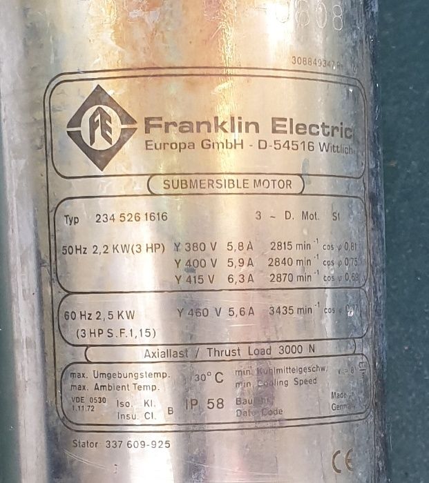 Bomba Furo Agua Franklin 3CV