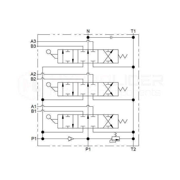 Rozdzielacz hydrauliczny 3 sekcyjny 40 l/min 3P40 sterowany dźwigniami