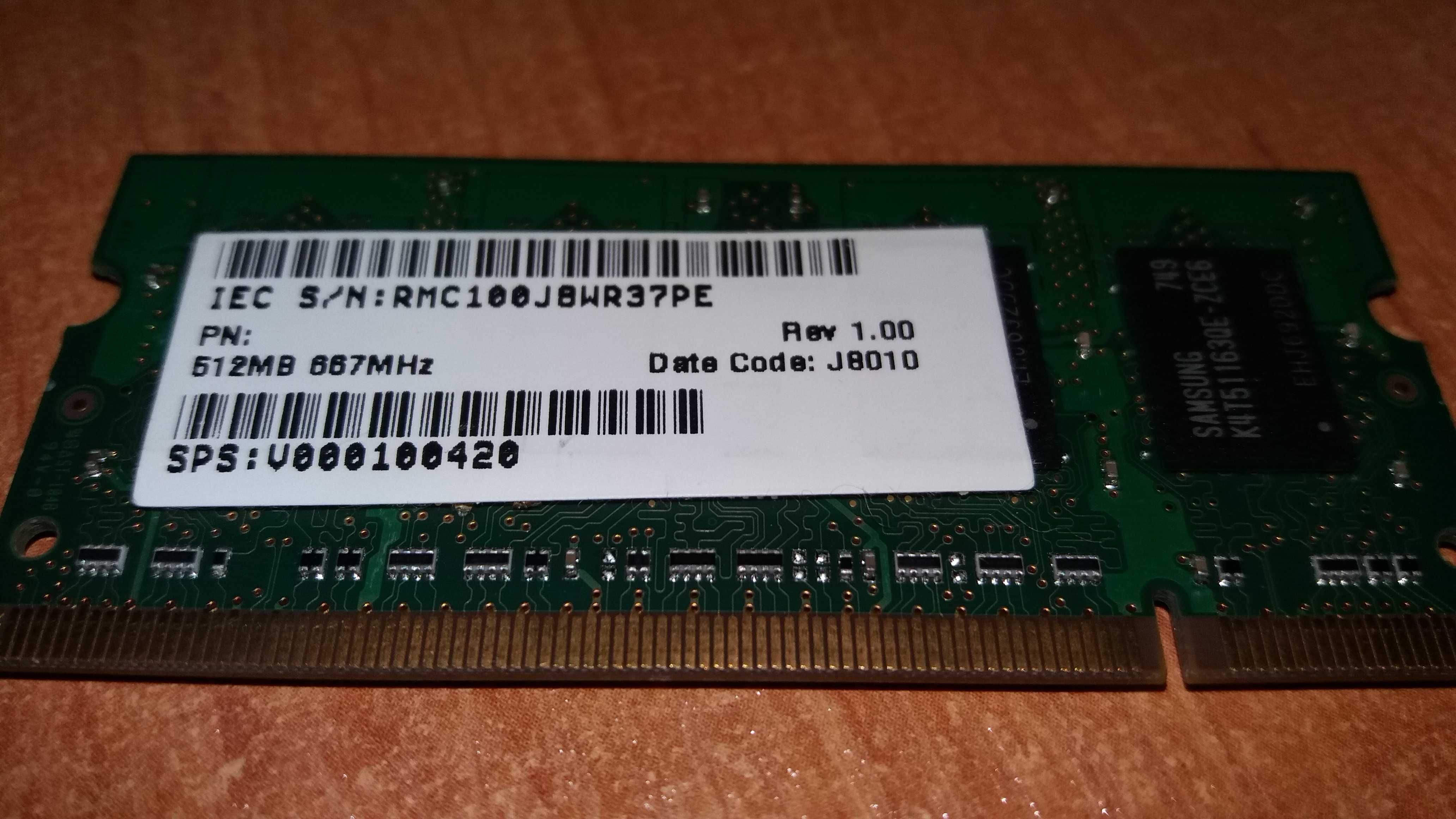 Pamięć RAM SAMSUNG SODIMM 512 MB PC-2 5300 Laptop