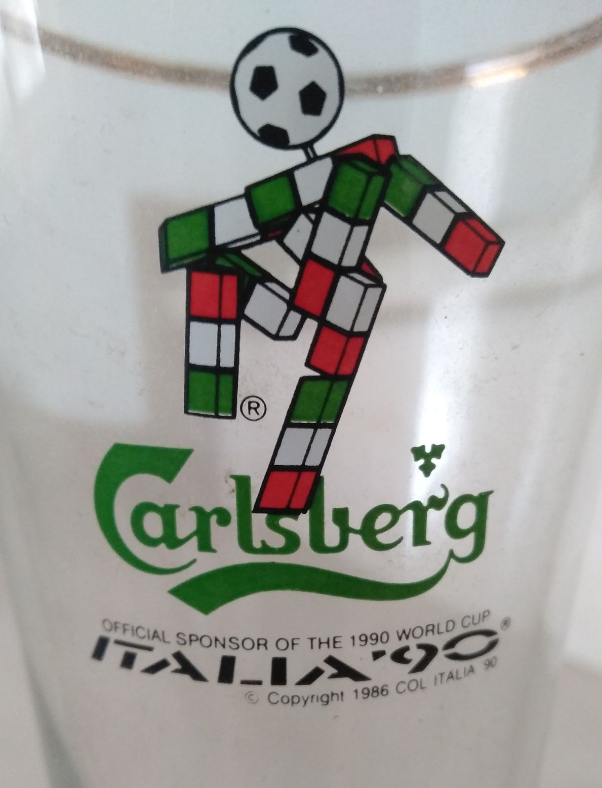 Copo de coleção da cerveja Carlsberg Mundial 90