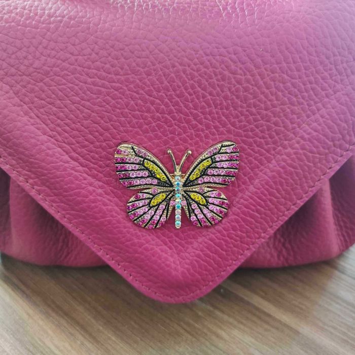 Torebka kuferek fuksja skóra naturalna Massimo Contti motylek NOWA