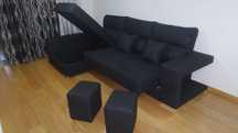 Sofa chaise com baú elevatório + 2 puffs NOVO