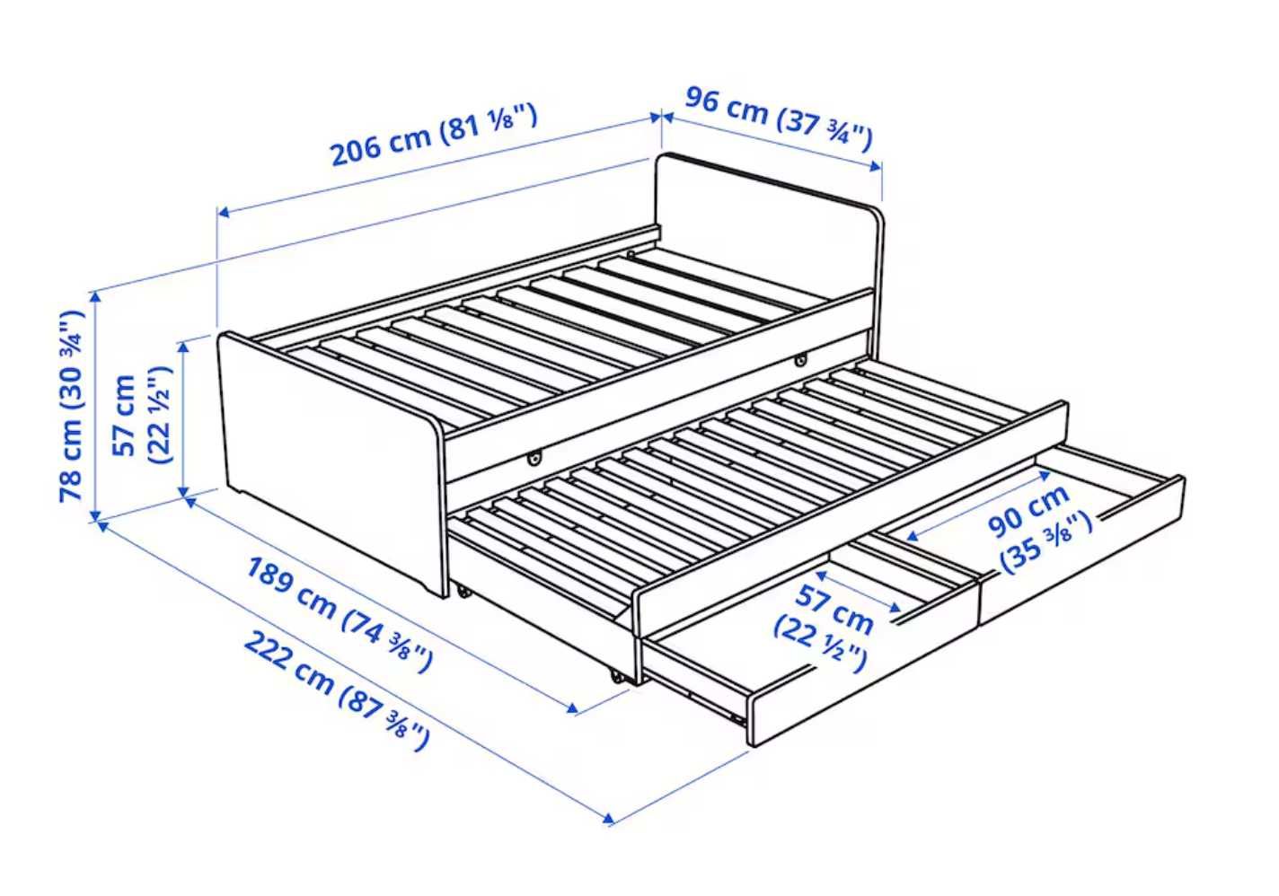Cama Solteiro 90x200cm + Gaveta com Cama Solteiro 90x200cm e Arrumação
